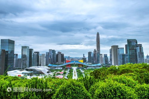 深圳城市建筑云朵天际线背景